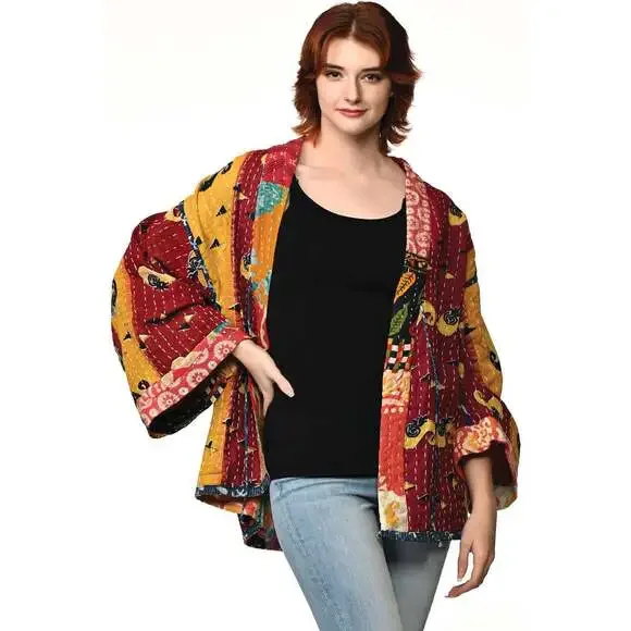 Sevya Handmade - Reversible Cotton Kantha Kimono Jacket - OS - Picture 2 of 12